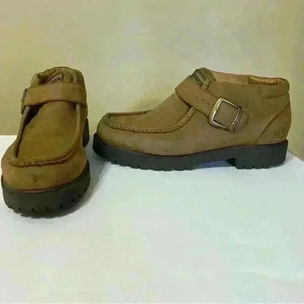 Skechers Mens Regulators Takeover Strap Loafers Wheat Tan Leather Size 10.5